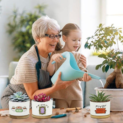 3 Pcs Friends tv Show Cute Merchandise Ceramic Plant Pots,Funny Friends Decor Themed Gifts for Women,for House Plants Garden Planters Succulent Pots(Not Included Plants)