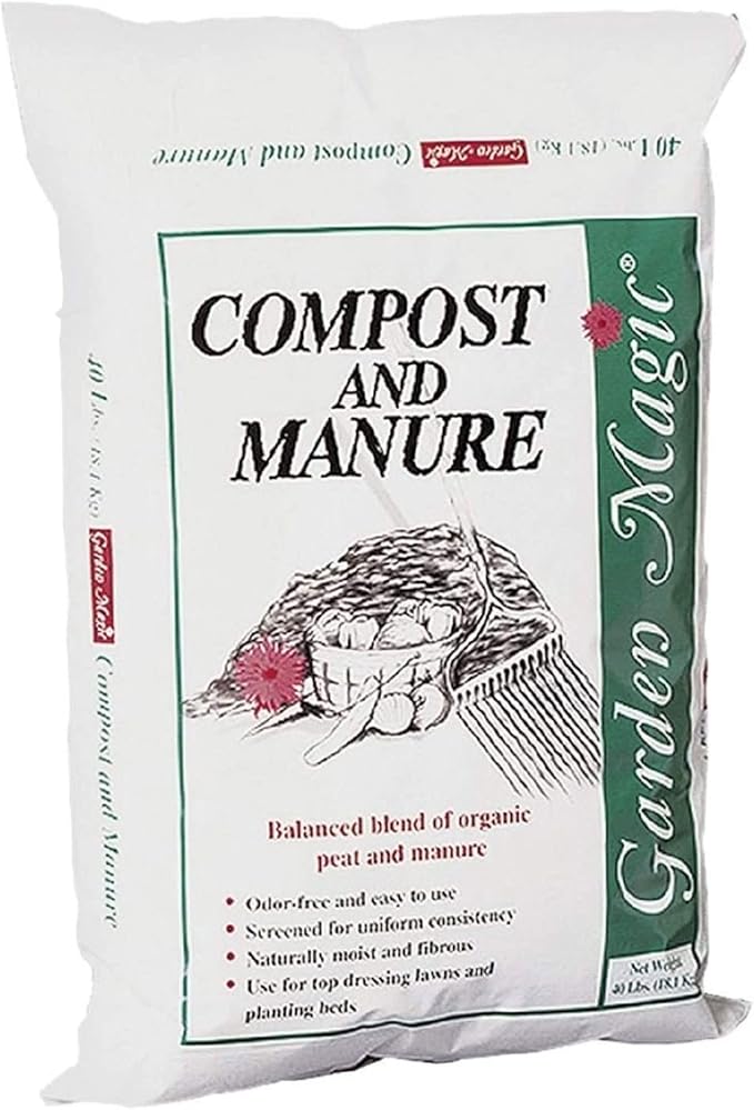 Michigan Peat 40 Pound Garden Magic Compost and Manure with Odor Free Blend and Naturally Moist and Fibrous for Lawn and Garden, 3 Pack