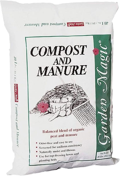 Michigan Peat 10-Pack Compost & Manure Blend, Garden Magic Mix w/Odor-Free Blend, 40 Lbs - Outdoor Lawn and Gardening Mixture with Nutrients and Minerals for Soil Potting and Planting