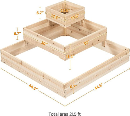 Yaheetech 3 Tier Wooden Raised Garden Bed 44.5'' L×44.5″ W×20.5″ H, Horticulture Open-Bottom Planter Raised Garden Bed for Flowers/Herbs/Vegetables Planter Flower Box