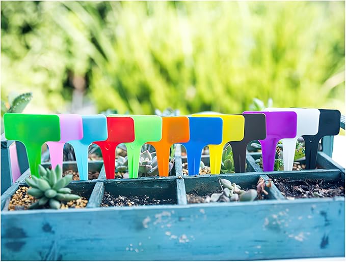 100 Pcs 5.5 x10cm Plastic Plant T-Type Tags Nursery Garden Labels, Garden Plant Markers, Waterproof Garden Signs for Outdoor Garden Plants Garden Potted Plants