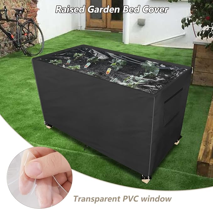 Outdoor Raised Garden Bed Winter Cover with Transparent PVC Top Window,Waterproof Heavy Duty Covers with Split Zipper for 48 x 24 x 30 inch Elevated Wood Planter Box Stand(Black,Cover only)