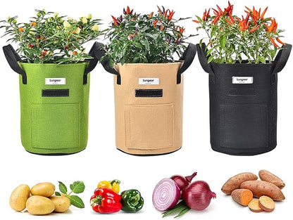 Sungmor 3PC Large Fabric Pots, Grow Bags for Plants 10 Gallon Patio Garden Bags Cloth Pots, Heavy Duty Thick Non Woven Planters Flower Pots Gardening Planting Bags for Flowers Vegetables Pepper Plants