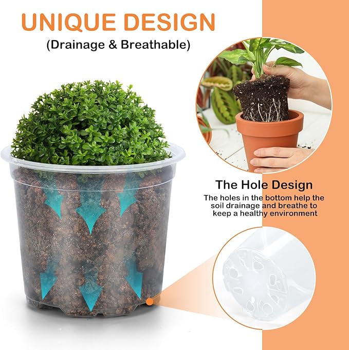 45 Pack 7/6/5/4/3 Inch Clear Nursery Pots for Plants, Clear Plastic Plant Pots with Drainage Holes, Transparent Variety Pack Flexible Garden Pot for Outdoor Indoor, Seed Starting Pots