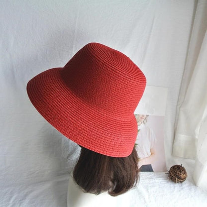Wide-Brim Classic Elegant Style Foldable Straw Hat Women's Retro UV Resistant Sun Hats for Outdoor, Beach and Travel