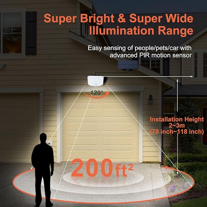 153 LED Solar Wall Lights, 180°Beam Angle Solar Security Lights Outdoor, Motion Sensor Lights Outside with Remote, Waterproof Flood Light for Porch, Patio,Yard,Garage,2 Pack