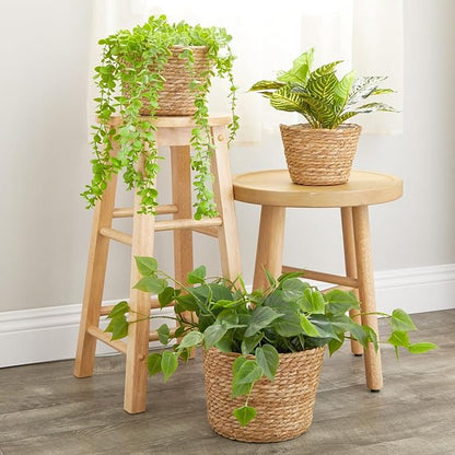 Juvale Seagrass Planter Set with Plastic Lining, 3 Woven Baskets for Plants (3 Sizes)