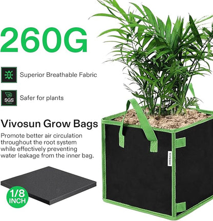 VIVOSUN 5 Pack 10 Gallon Square Grow Bags, Thick Nonwoven Cubic Fabric Pots with Handles for Indoor and Outdoor Gardening