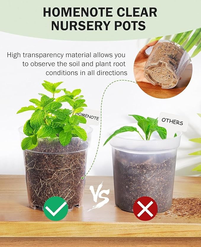 homenote Clear Nursery Pots for Plants,3/4/5/6.7 Inch Plant Pot for Planting Plastic Seedling Pots with Drainage Holes Seed Starter Pot Flower Pots High Transparency with 20 Plant Labels (36 Pack)