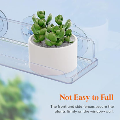 Lifewit Window Plant Floating Shelves 14.6x3.6, 3 Pack Acrylic Suction Cup Shelf, Window Sill Extender for Indoor Succulent Plants, Micro Greens, Seed Starter Pots, Herb Planters 37 x 9 cm/14.6x3.6