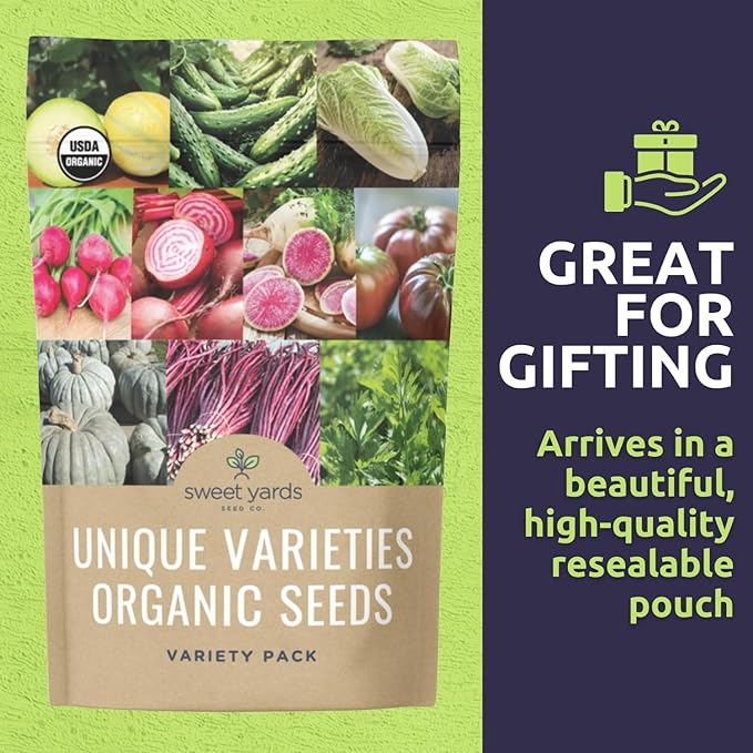 Organic Unique Varities - Seed Variety Pack - 10 Individual Packs - 2026 Season - Chioggia Beet, Rose Watermelon Radish and More! for Indoor & Outdoor Planting (Non-GMO, Certified Organic)