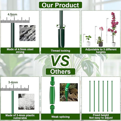 Mwellewm 6 Sets Plant Stakes 12/25/36 Inch Adjustable Plant Support Stakes Tall for Indoor Outdoor Plant Holder Stick Steel Garden Stem Pole Amaryllis Stakes with 30 Clip for Tomato Orchid Lily Flower