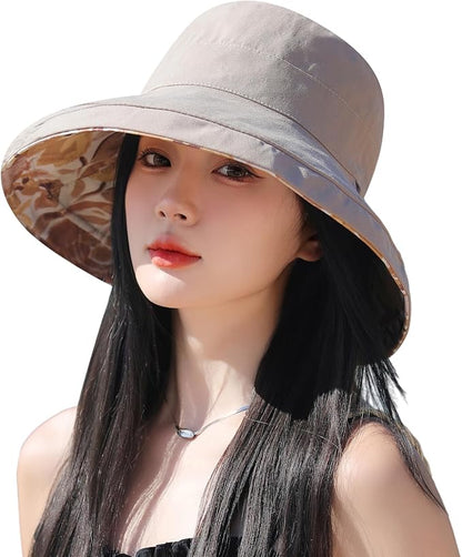 Wide Brim Women Sun Hat Summer Beach Bucket Fishing Hats Metal Wired Edge Packable UV Protection for Hiking Garden Travel