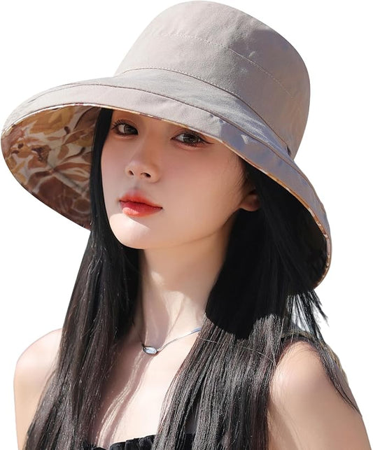 Wide Brim Women Sun Hat Summer Beach Bucket Fishing Hats Metal Wired Edge Packable UV Protection for Hiking Garden Travel