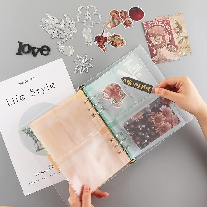 BAOFALI 40 Pages/2Set A5 6 Ring Clear Stamps Storage Embossing Folder Storage with Dividers Photo Storage Album Seal Bags Storage Keeper Cards for DIY Scrapbooking Arts Crafts Collecting Bags