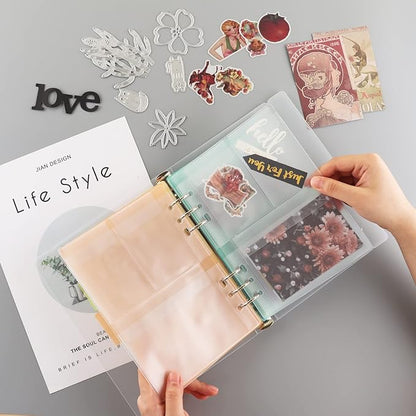 BAOFALI 40 Pages/2Set A5 6 Ring Clear Stamps Storage Embossing Folder Storage with Dividers Photo Storage Album Seal Bags Storage Keeper Cards for DIY Scrapbooking Arts Crafts Collecting Bags
