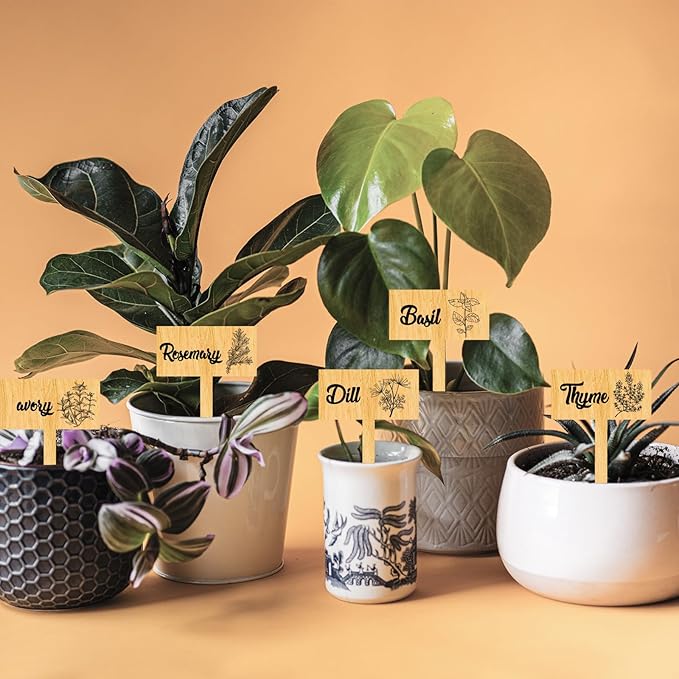 arricraft 15 Pcs Plant Labels, Wooden Herb Markers Herb T Type Tags Garden Labels with Printed Herb Name Wood Garden Stakes for Indoor and Outdoor Potted Seed Herbs Unique Funny Gifts