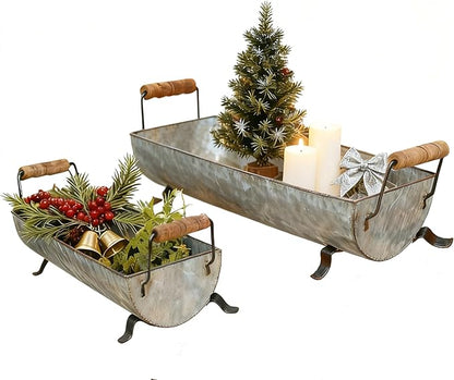 Galvanized Metal Trough Succulent Planter Farmhouse Metal Tray Rustic Tabletop Centerpiece Décor Set of 2