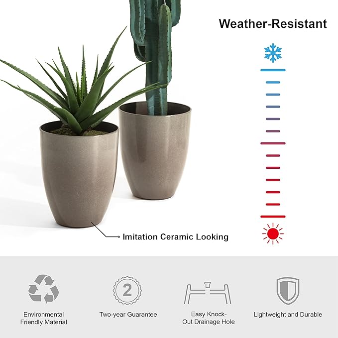 Glitzhome 16.75" H Tall Planters for Outdoor Plants, Oversized Planter, Large Flower Pots with Drainage Hole, Round Faux Ceramic Tall Outdoor Planters for Porch Front Home Deck Patio Garden, Set of 2