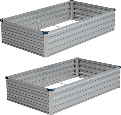 Vengarus 6x3x1FT (2 Pack) Galvanized Raised Garden Bed Kit, Outdoor Metal Planter Box for Vegetables, Rectangular Steel Container, Easy Assembly (Silver)