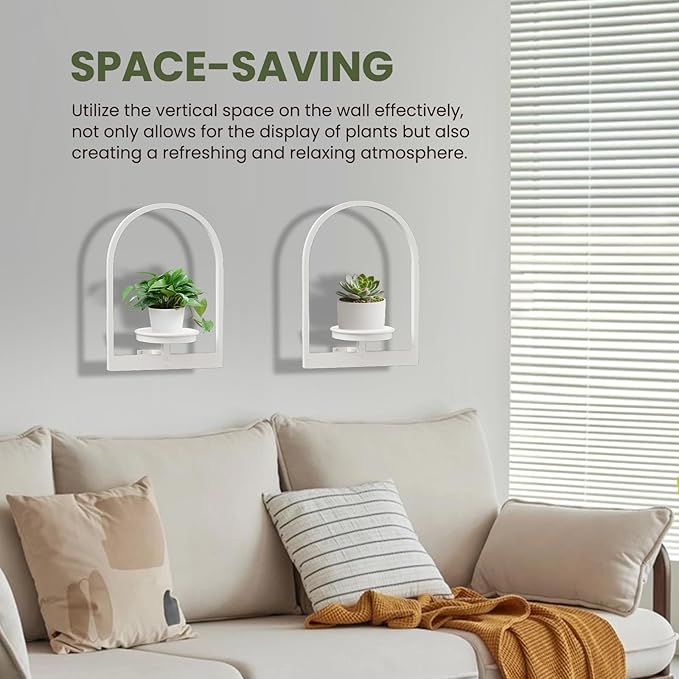 Wall Planters for Indoor Plants Window Plant Shelves Set of 2, White Wall Plant Holder - Premium Metal Hanging Plant Holder for Indoor Outdoor Decor