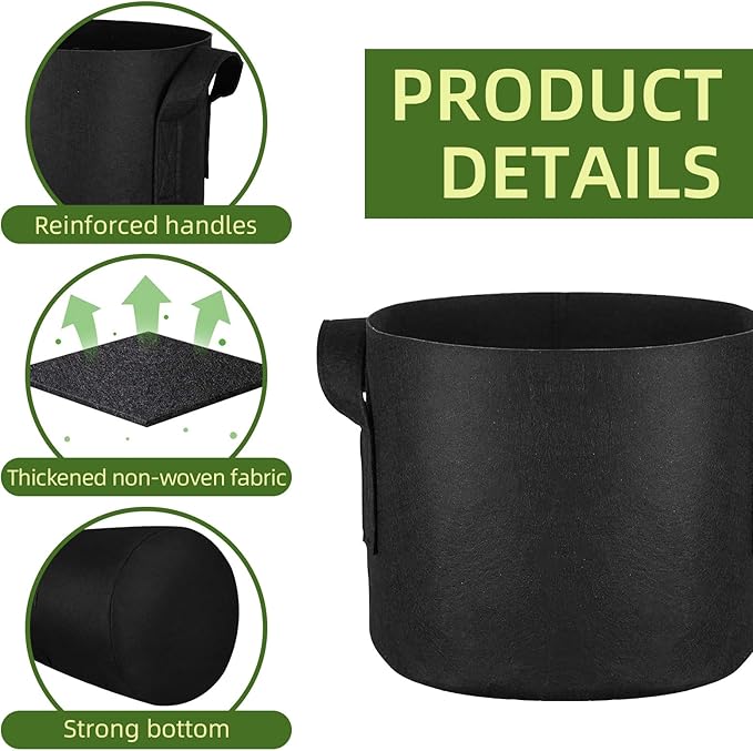 48 Pack 7 Gallon Vegetable/Flower/Plant Grow Bags, Heavy Duty Thickened Nonwoven Plant Fabric Pots Aeration Fabric Planters with Handles