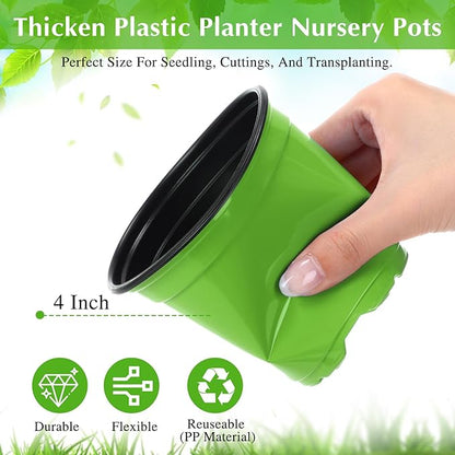Havawish 150 Pcs 4 Inch Plastic Nursery Pots Seedling Starting Pots with Drainage Holes Thicken Flower Planters Seed Starting Indoor Outdoor for Seedling Cutting Transplanting(Green)