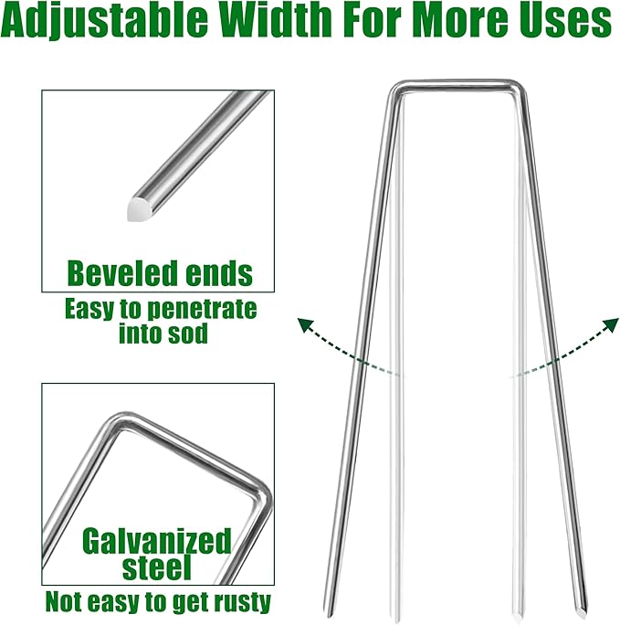50 PCS Landscape Staples 6 Inch Galvanized Garden Stakes Garden Staples Pins Anti-Rust Ground Stakes for Weed Barrier, Irrigation Hose, Yard Lawn SOD, Landscape Fabric, Decor 6" L x1.2 W 50 pcs