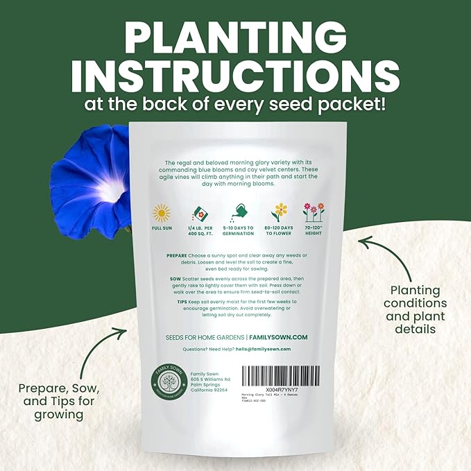 Morning Glory Heavenly Blue – 3,000 Seeds for Planting – 2026 Season – 4 Ounce Pouch