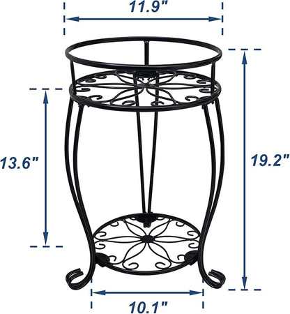 CASIMR 2 Tier Plant Stand, 19.2 inch Tall Metal Potted Holder Rack,Indoor Outdoor Multiple Flower Pot Shelf Rustproof Iron Garden Container for Garden Patio Living Room Corner Balcony, Black