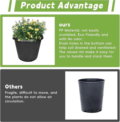 HOSTIC 15 Gallon Flexible Nursery Pots Gallon Pot with Drainage Holes Plastic Plant Container Suitable for Indoor Outdoor Vegetables Flowers Plants 10 PCS