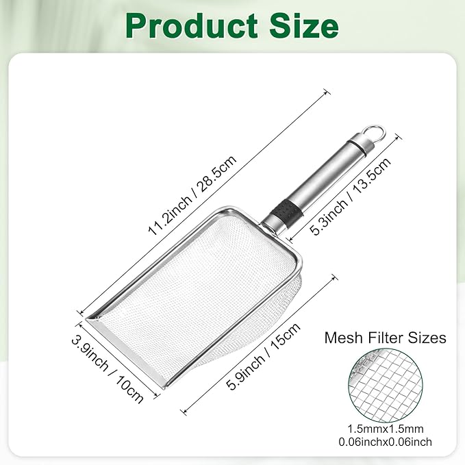 1-Pack Gardening Soil Sifter, 2 mm Mesh Stainless Steel Sand Soil Compost Sieve with Stainless Steel Handle for Sand/Dirt/Rock Compost [Silver Tone]