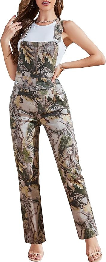 Camo Jumpsuit for Women Camouflage Bibs Overalls Work Utility Coveralls with Pockets