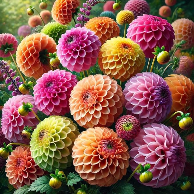 Seeds Dahlia Pompon Mix Annual Flowers