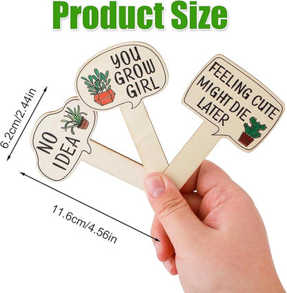 15pcs Garden Plant Markers, Wooden Plant Labels Tab Funny Plant Signs with Stake, Interesting Words & Cute Patterns Garden Tags Labels for Outdoor Indoor Patio Supplies Novelty Gifts