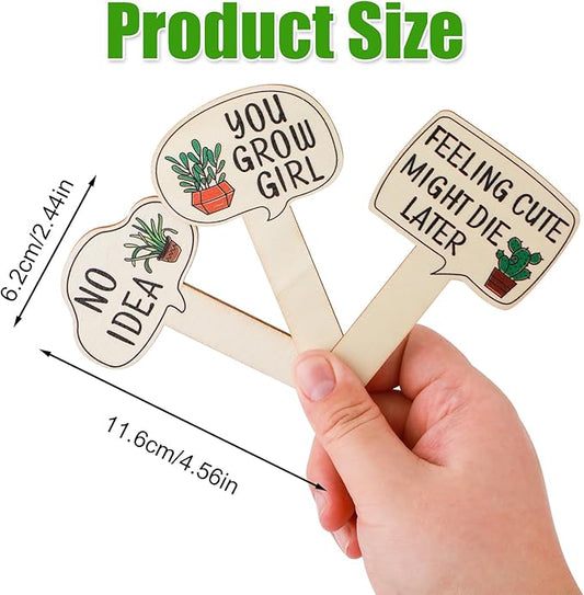 15pcs Garden Plant Markers, Wooden Plant Labels Tab Funny Plant Signs with Stake, Interesting Words & Cute Patterns Garden Tags Labels for Outdoor Indoor Patio Supplies Novelty Gifts
