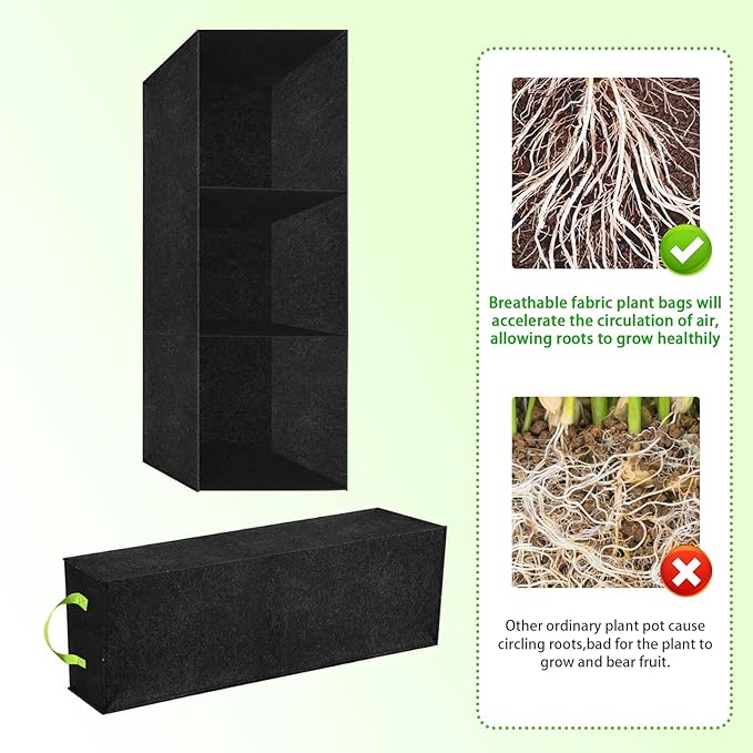 2 Pack Plant Grow Bags,Breathable Fabric Grow Bag with 3 Grids,400GSM Thickened Nowoven Garden Bed,Rectangle Flower Planter Containers for Flower,Vegetable,Fruit,Growing Pot with Handles(90x30x20cm)