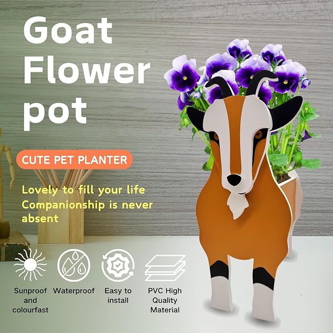 Goat Planter Plant Pots,Animal Flower Pot for Indoor/Outdoor,Small Cute PVC Animal Face Shape Plant Container Best for Home Office Garden Decoration Mom Gift