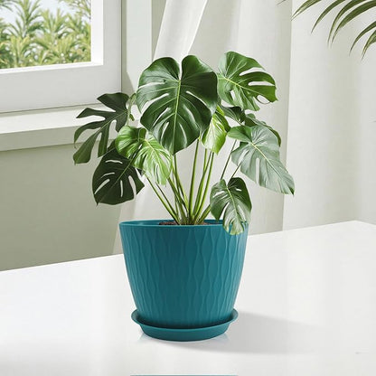 8/7/6 inch Plant Pots, 3 Pack Flower Pots for Outdoor Indoor Garden Plants, Large Planters with Multi Mesh Drainage Holes and Saucer (Black-Green, 8"+7"+6")