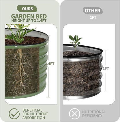 Galvanized Raised Garden Bed - 4x2x1.4FT Metal Planter Boxes Outdoor | Oval Steel Raised Bed Kit for Gardening with Protective Tape, Gloves for Vegetables, Flower, Herb (Green)