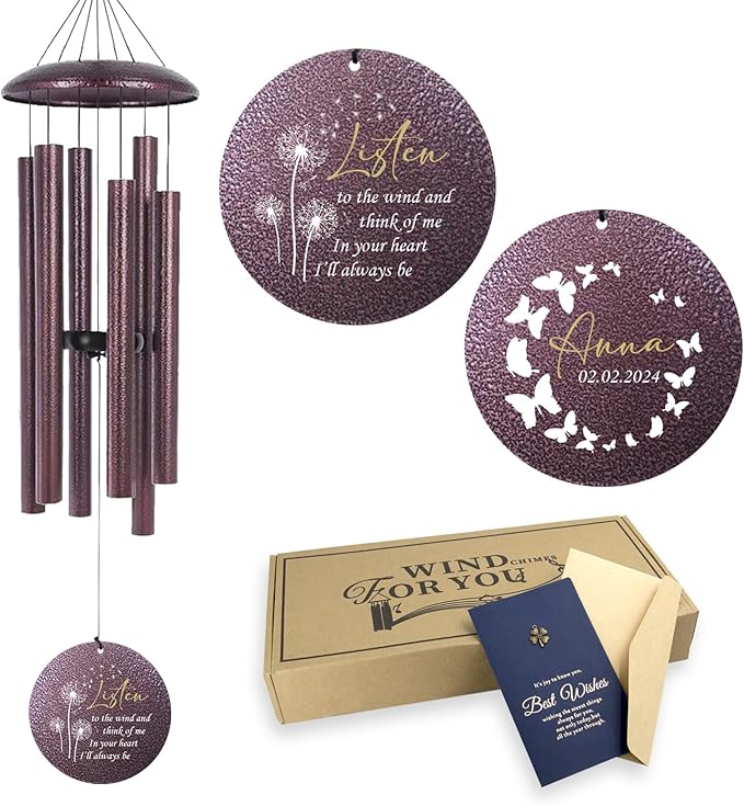 ASTARIN Personalized Memorial Wind Chime for Loss of Loved One 30/36/42 inch, Sympathy Deep Tone Wind Chimes for Mom Dad/Mother Father, Remembrance Gifts for Grief Condolence Funeral, Produced in USA