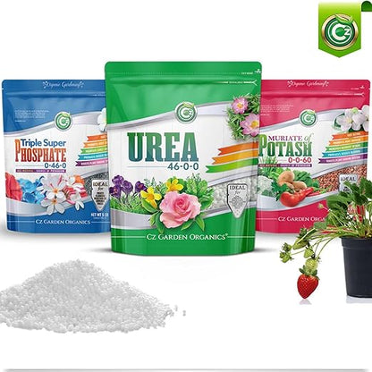 Urea Fertilizer 46-0-0 Plant Food for Flowers & Gardens - Lettuce, Green Lawns, Fruit, Vegetables, Citrus Trees, Tie Dye Granules Prills (Cz Garden Organics Urea 40LB)
