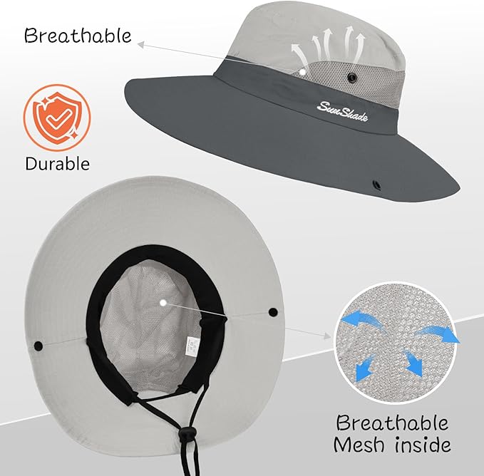 ZOORON Women's Ponytail Safari Sun Hat,Wide Brim UV Protection Outdoor Bucket Hat,Foldable Beach Summer Fishing Hat