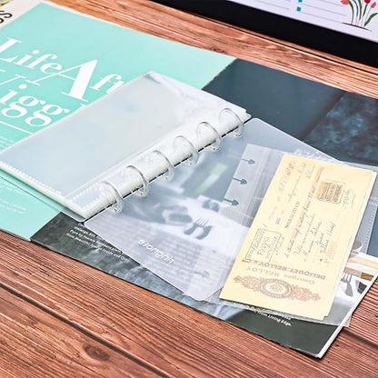 Discbound Photo Card Album with Frosted PP Cover 20 Sheets Clear PP Sleeves 6 Discs Bound Organizer Storage Book for Cash Money Stickers Photos Cards (6 Rings 1 Pocket)