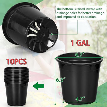 1 Gallon Pots for Plants, 6.7 Inch Plant Pots with Drainage Holes, Sturdy Plastic Large Nursery Pot, 1 Gallon Nursery Pots for Seedlings, Succulents, Cuttings