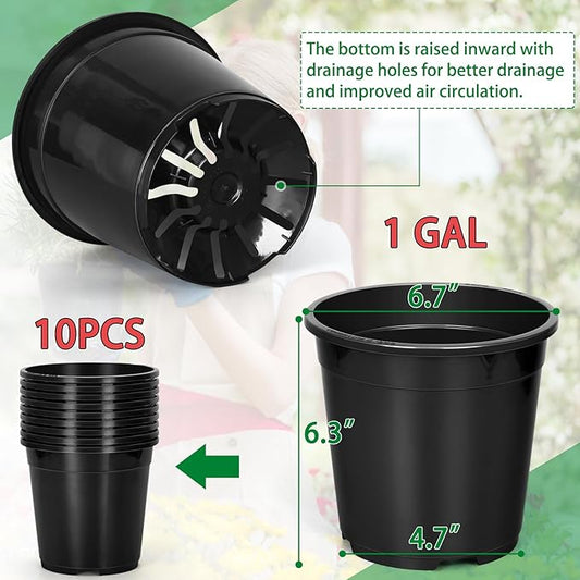 1 Gallon Pots for Plants, 6.7 Inch Plant Pots with Drainage Holes, Sturdy Plastic Large Nursery Pot, 1 Gallon Nursery Pots for Seedlings, Succulents, Cuttings
