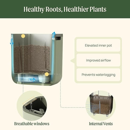 Vego garden 15 Inch Self-Watering Planter for Indoor Plants – Large Modern Plant Pot with Built-in Water Reservoir, Ideal for Monstera, Fiddle Leaf Fig, Palms & Peace Lily, Without Trellis, Fog Gray