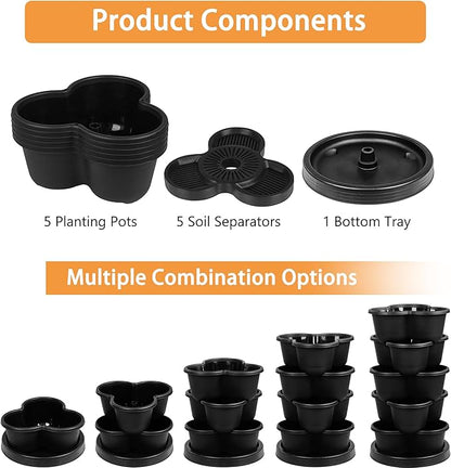 VECELO 5 Tier Vertical Garden Planter, Self Watering Stackable Planters with Wheels for Strawberries, Herbs, Flowers, Vegetables, Black