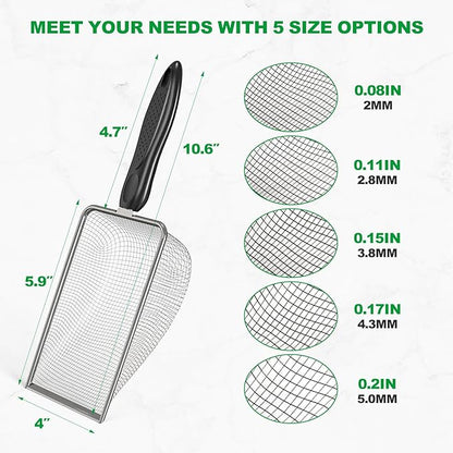 5pcs Soil Sifter Set for Gardening – Includes 2mm/2.8mm/3.8mm/4.3mm/5mm Garden Sifter for Soil, Handheld Compost Sifter for Dirt，Rocks, Heavy-Duty Shovel for Soil, Compost Sifting