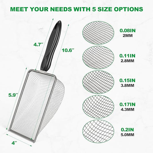 5pcs Soil Sifter Set for Gardening – Includes 2mm/2.8mm/3.8mm/4.3mm/5mm Garden Sifter for Soil, Handheld Compost Sifter for Dirt，Rocks, Heavy-Duty Shovel for Soil, Compost Sifting